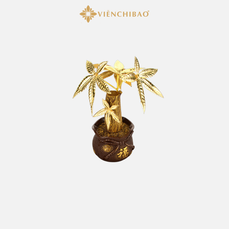 Chậu Cây Kim Ngân Chữ Phúc Dát Vàng 24K Viễn Chí Bảo