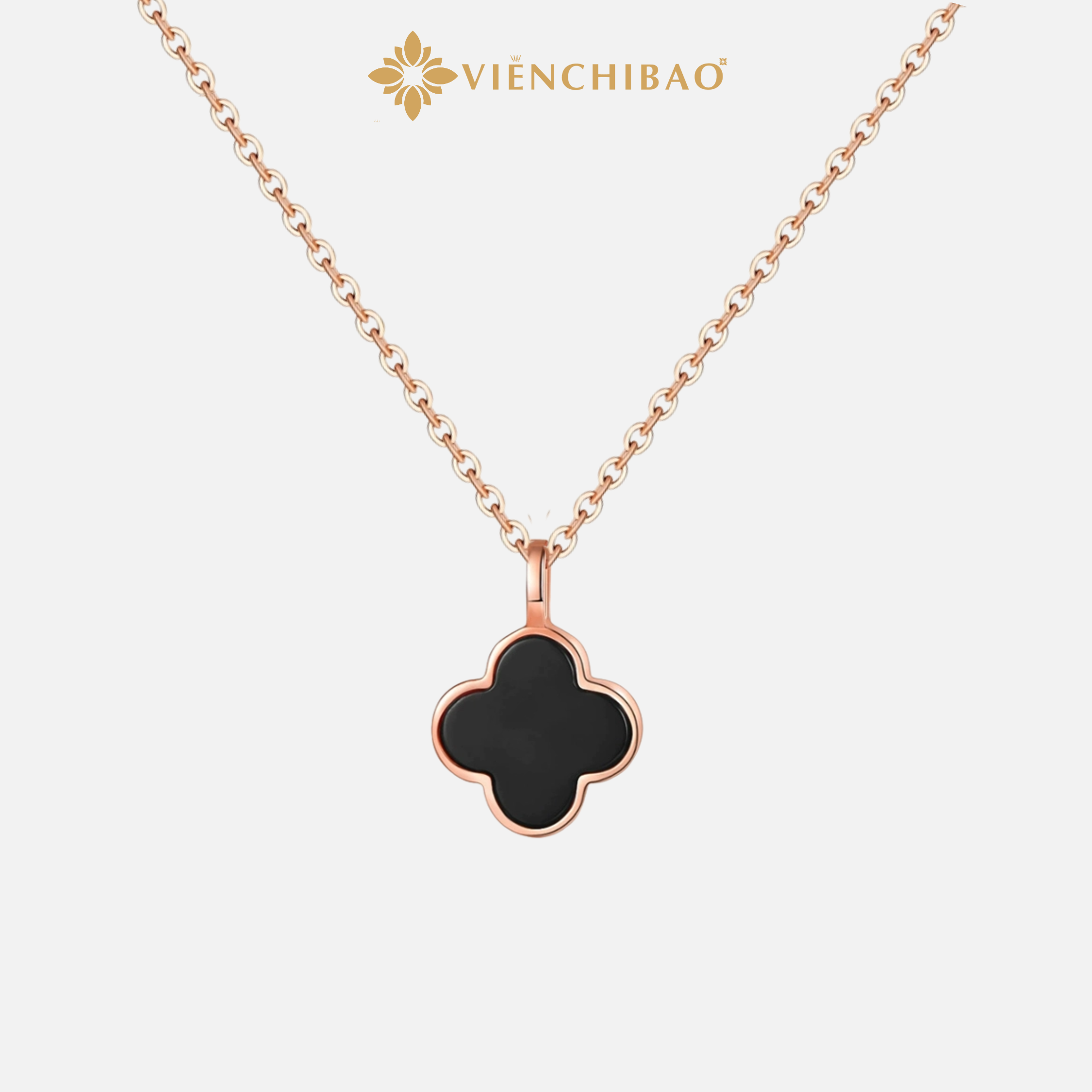 DÂY CHUYỀN CỎ 4 LÁ MÀU ĐEN XI VÀNG HỒNG - VIỄN CHÍ BẢO -  D000997