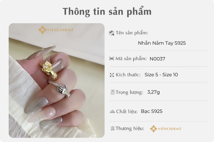 NHẪN NẮM TAY BẠC S925 - VIỄN CHÍ BẢO - N0037 1 D401097 Done 37