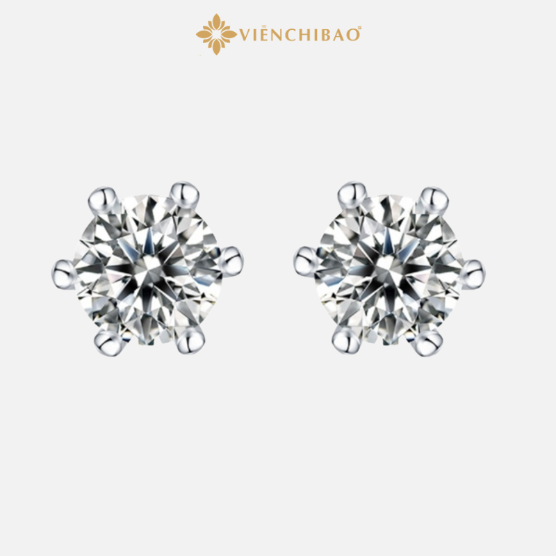 Bông tai 6 chấu đá moissanite - Viễn Chí Bảo