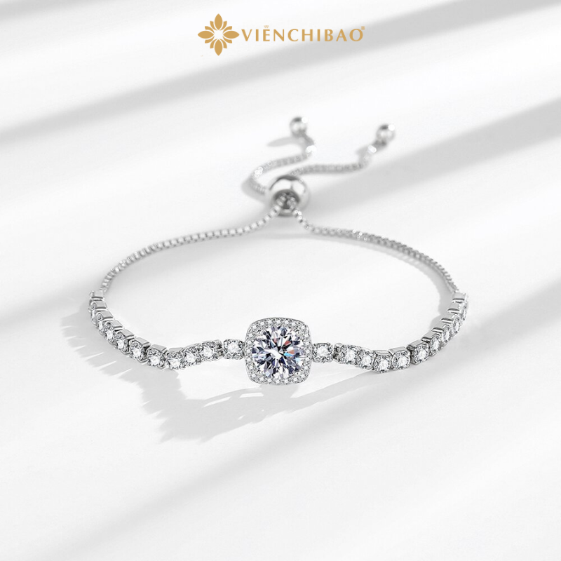 Lắc Tay Đá Tròn Dạng Xích Dây Rút - Bạc Ý S925