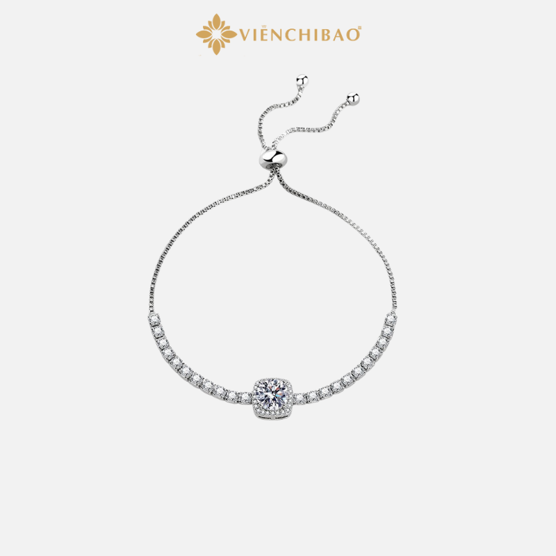 Lắc Tay Đá Tròn Dạng Xích Dây Rút - Bạc Ý S925
