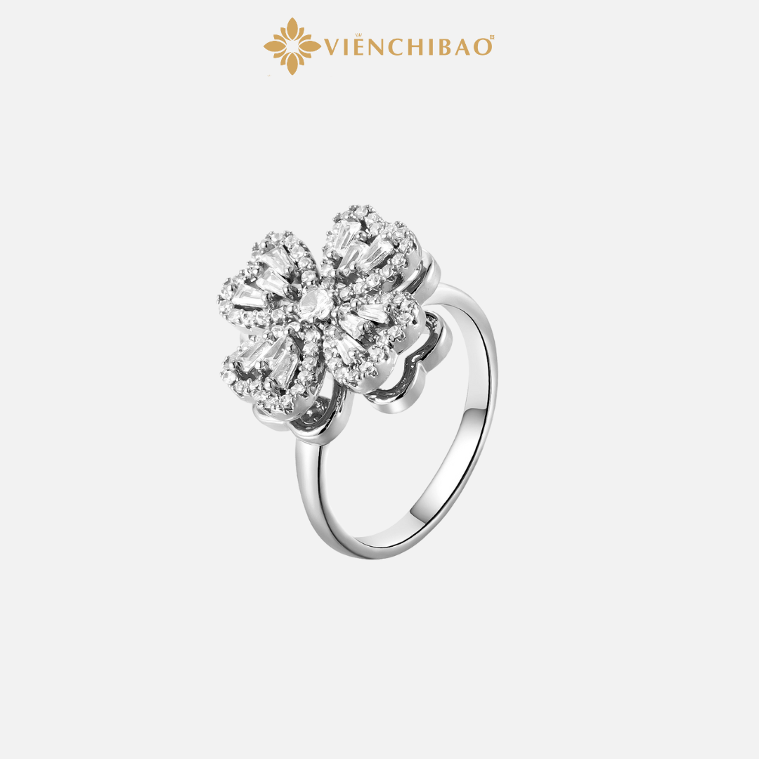 Nhẫn cỏ 4 lá xoay đính đá zircon - Viễn Chí Bảo