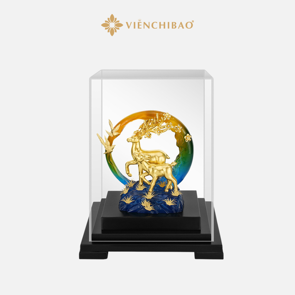 Vật Phẩm Song Hươu Tài Lộc Dát Vàng 24K - Viễn Chí Bảo