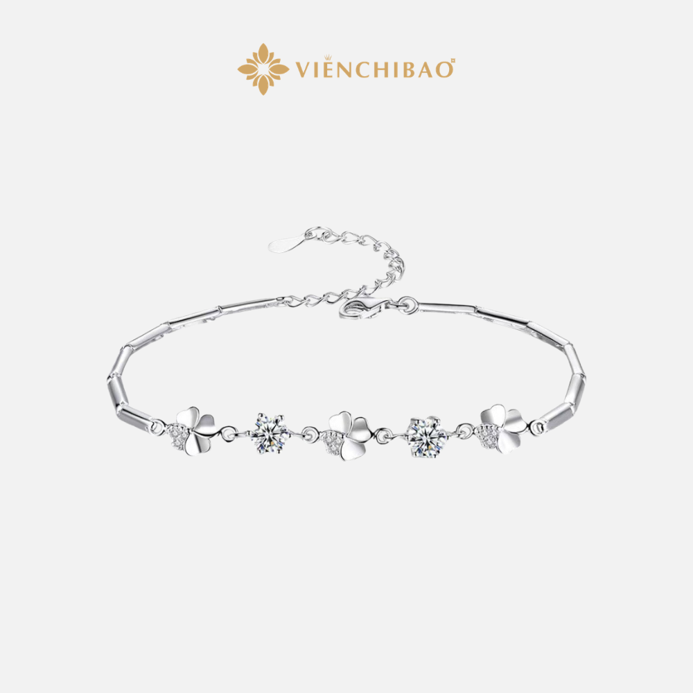 LẮC TAY CỎ BỐN LÁ LẤP LÁNH ĐÍNH MOISSANITE - VIỄN CHÍ BẢO - L400255