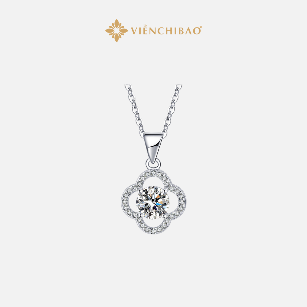 DÂY CHUYỀN CỎ 4 LÁ ĐÍNH ĐÁ MOISSANITE 6.5LI - VIỄN CHÍ BẢO - D0003-00-S-WH