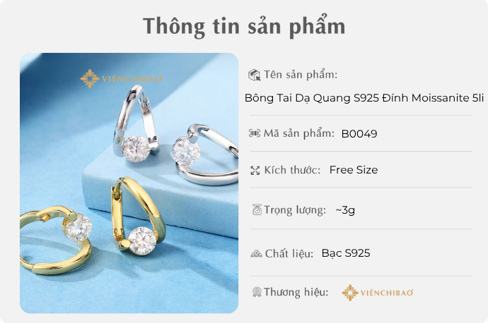 BÔNG TAI DẠ QUANG S925 ĐÍNH MOISSANITE 5LI - VIỄN CHÍ BẢO - B0049 1 D401097 Done 4