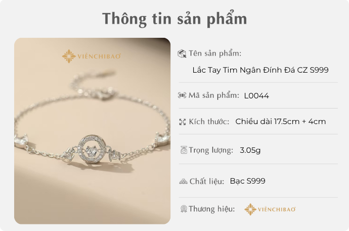 LẮC TAY TIM NGÂN ĐÍNH ĐÁ CZ S999 - VIỄN CHÍ BẢO - L0044 1 D401097 Done 7