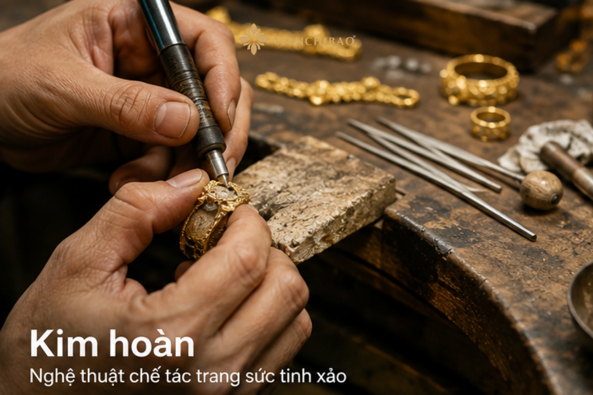 Kim Hoàn Là Gì? Khám Phá Nghệ Thuật Chế Tác Trang Sức 1 Hình ảnh người thợ thực hiện công đoạn chế tác và hoàn thiện trang sức.