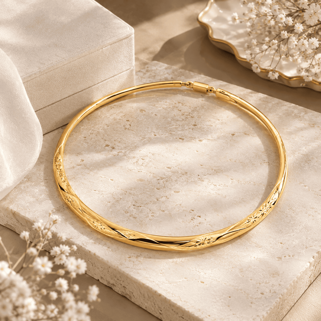 Golden Floral Collar Necklace Still Life