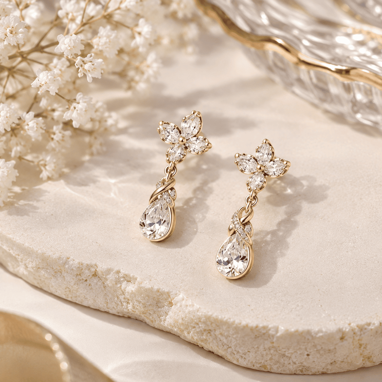 Rose Gold Floral Teardrop Earrings